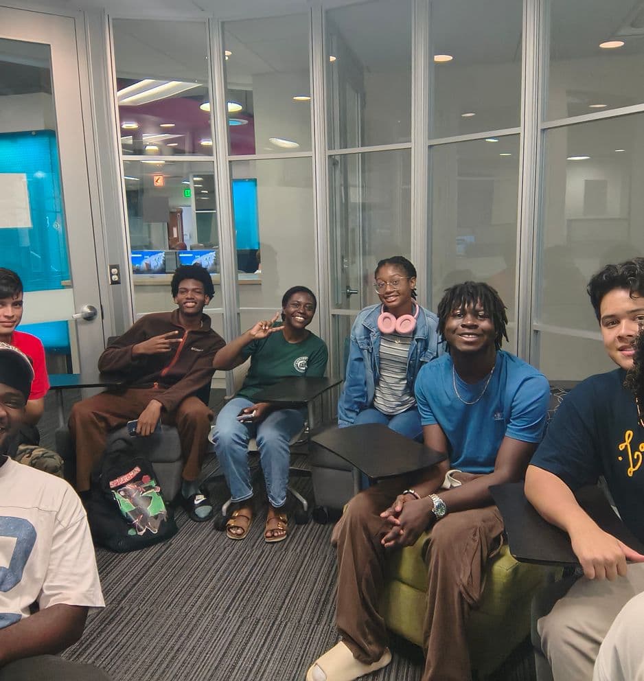 Photo of students posing for the bible study