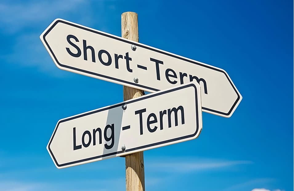 A signpost pointing to Short-Term and Long-Term