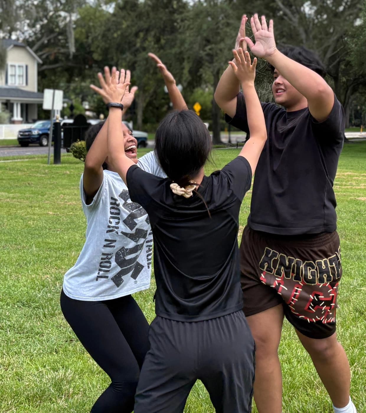 Students celebrating together on campus