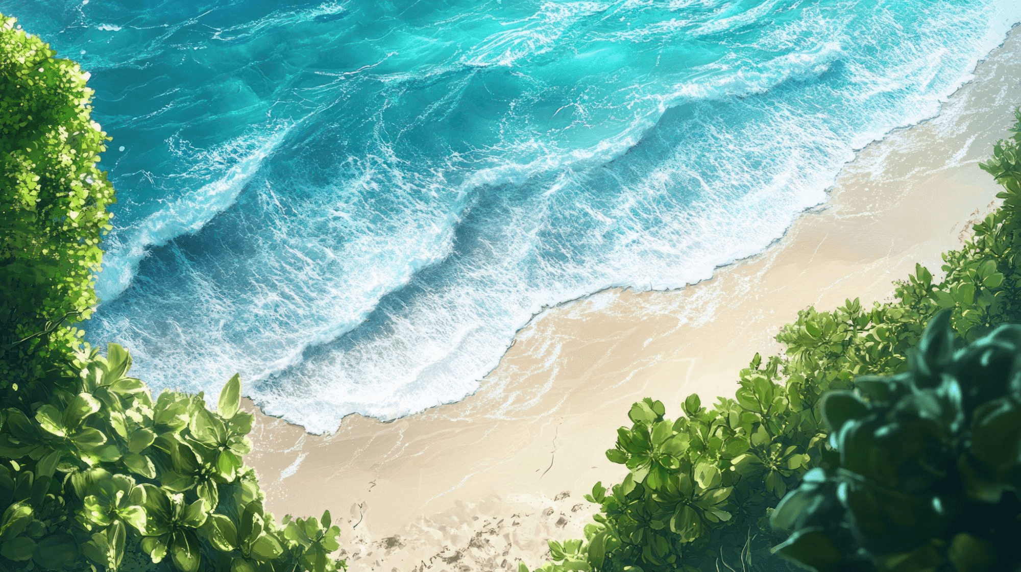 Turquoise surf breaking on a sunlit beach